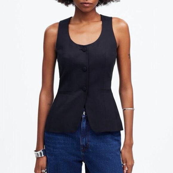 Madewell Tops - Madewell Scoopneck Cutaway Vest Drapey Twill True Black Size 0 NWT